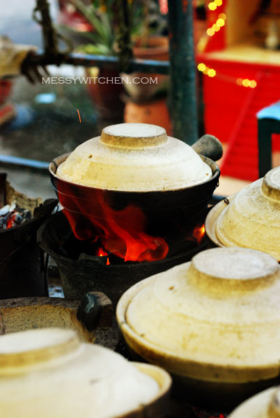 Cooking Claypot Rice With Charcoal Stove